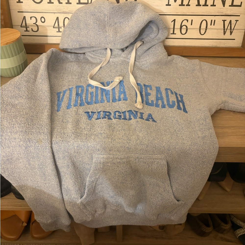 Gray Hoodie with Blue Virginia Beach Print